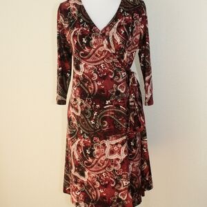 LuLaRoe Burgundy and Cream Paisley Long Sleeve Dress